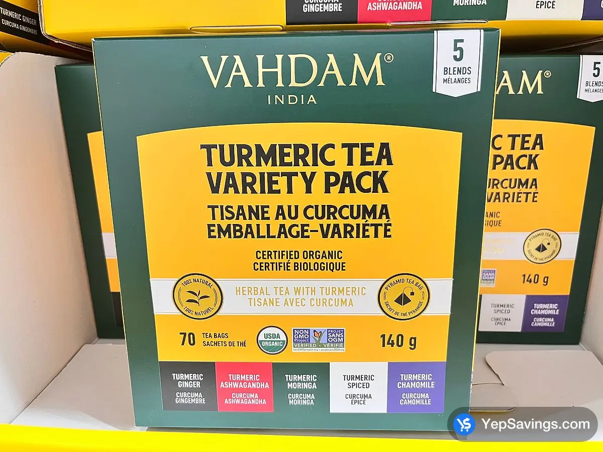 Costco VAHDAM ORGANIC TURMERIC HERBAL TEA 70 count - Canada (ITM 1746555)