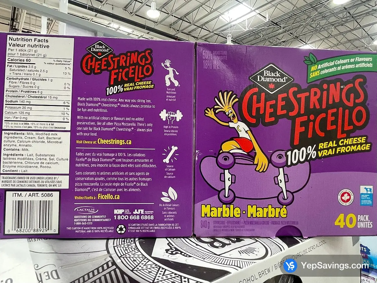 Costco BLACK DIAMOND MARBLE CHEESTRINGS 40 x 21 g - Canada (ITM 5086)