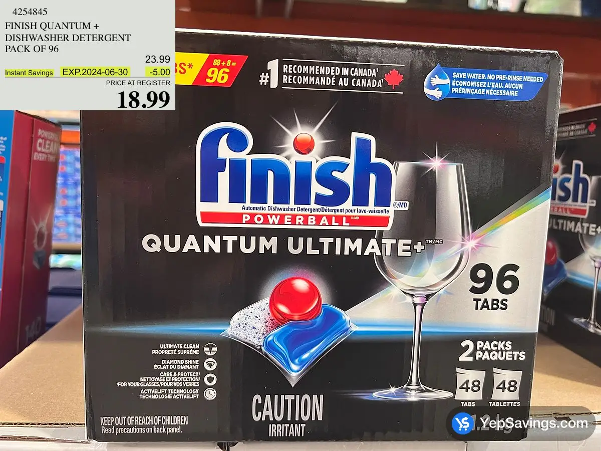 FINISH QUANTUM + DISHWASHER DETERGENT PACK OF 96 at Costco Warden Ave