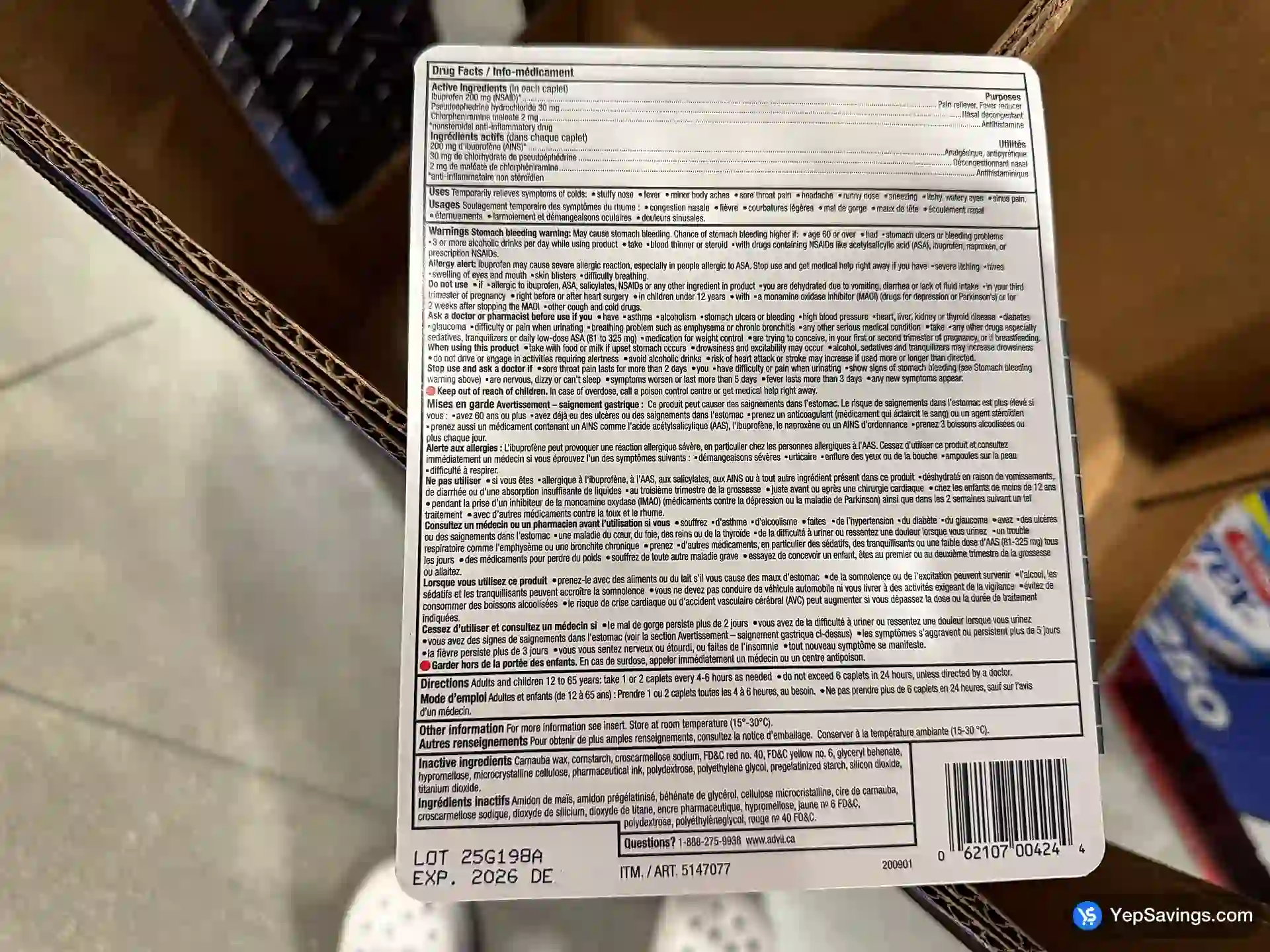 Costco ADVIL COLD & SINUS 102 CAPSULES - Canada (ITM 5145977)