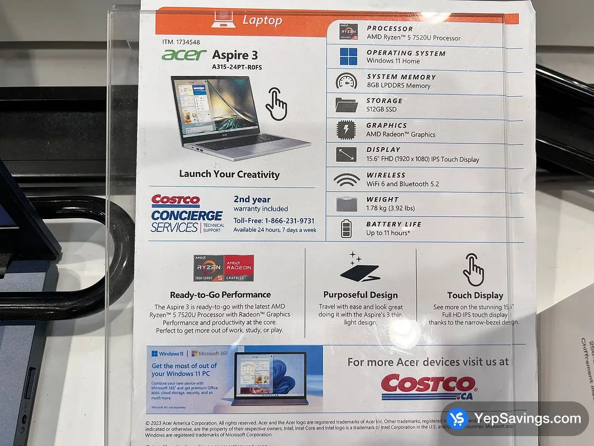 Costco ACER ASPIRE 3 15.6 - IN LAPTOP A315-24PT - ROFS - Canada (ITM 1734548)