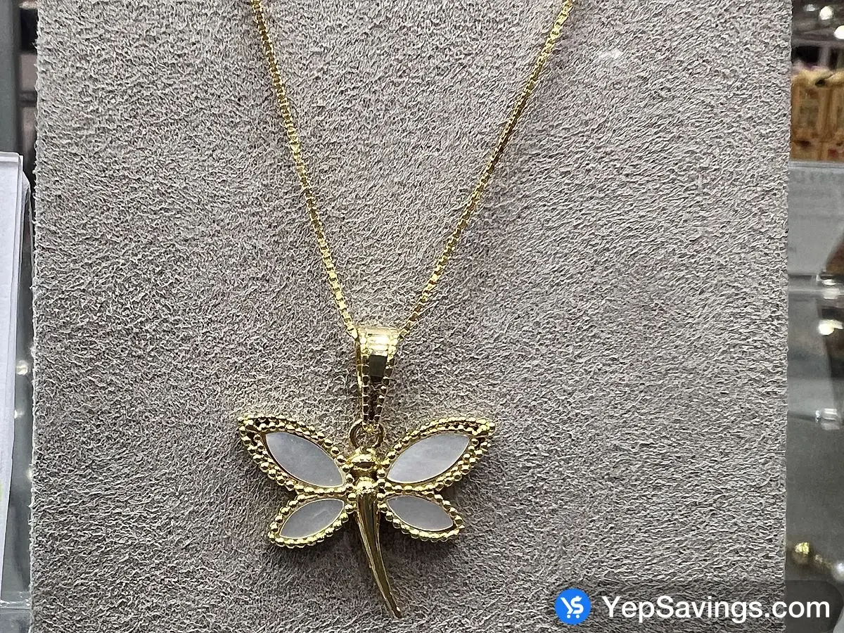 14KT YELLOW GOLD MOTHER OF PEARL 18-20 " DRAGONFLY PENDANT ITM 1778272 at Costco