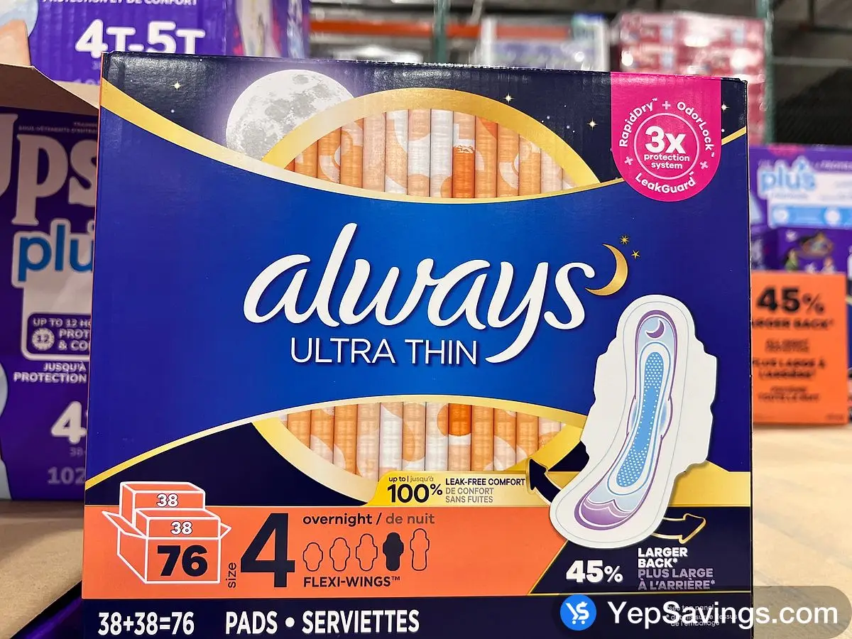 ALWAYS ULTRA THIN PADS OVERNIGHT PACK OF 76 ITM 975107 at Costco
