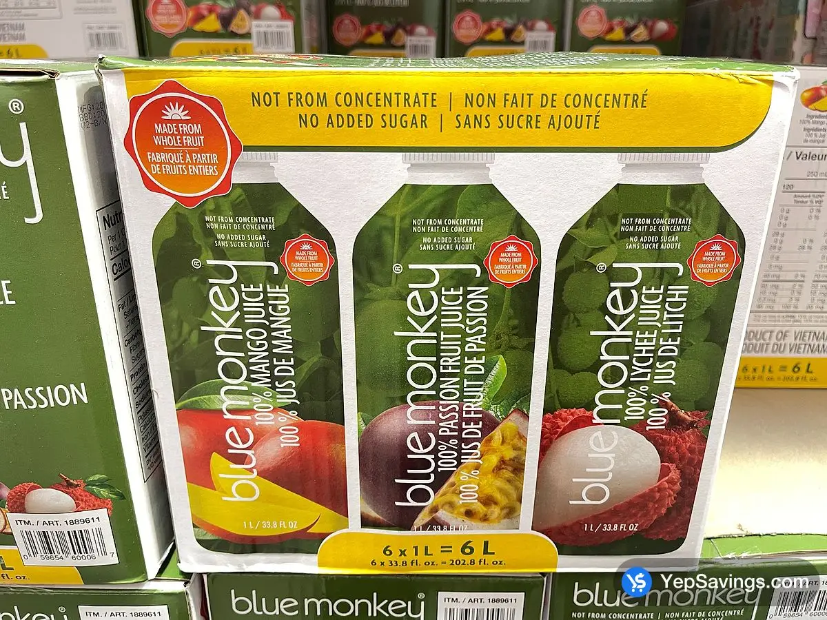 Costco BLUE MONKEY MANGO / LYCHEE / PASSION 6 x 1 L - Canada (ITM 1889611)