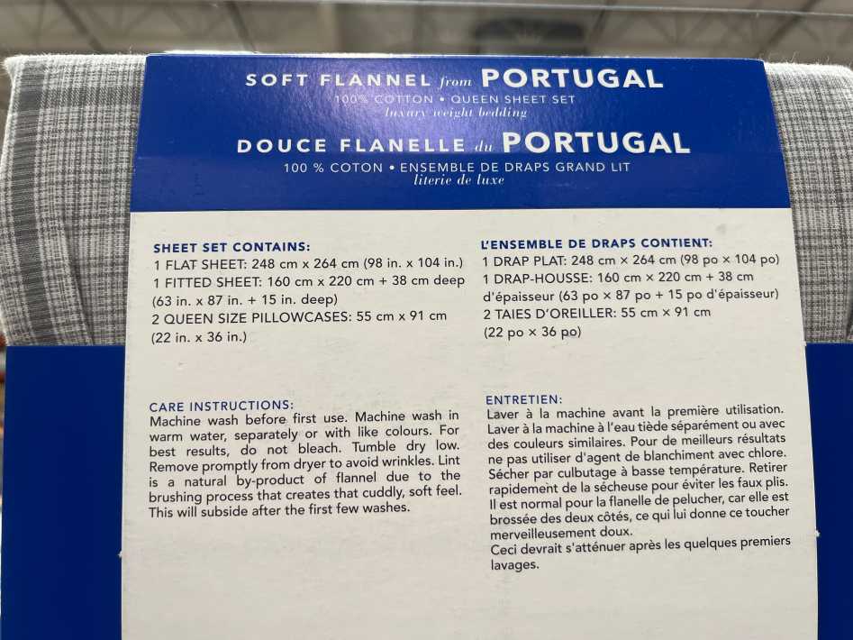 FLANNEL SHEET SET MADE IN PORTUGAL QUEEN 4PC ITM 1906662 at Costco