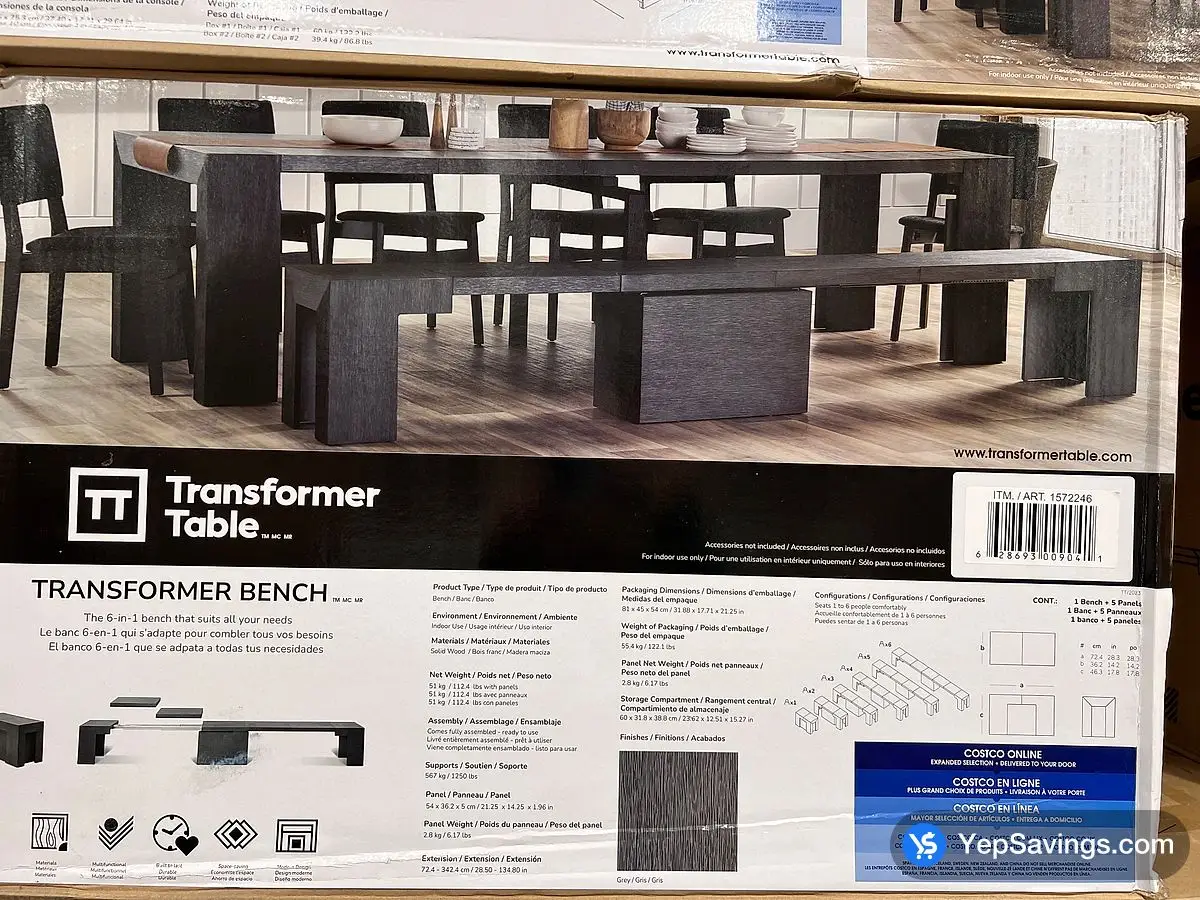 Costco TRANSFORMER TABLE 3.0 WITH BENCH , GREY BOXES 3 - Canada (ITM 1572246)