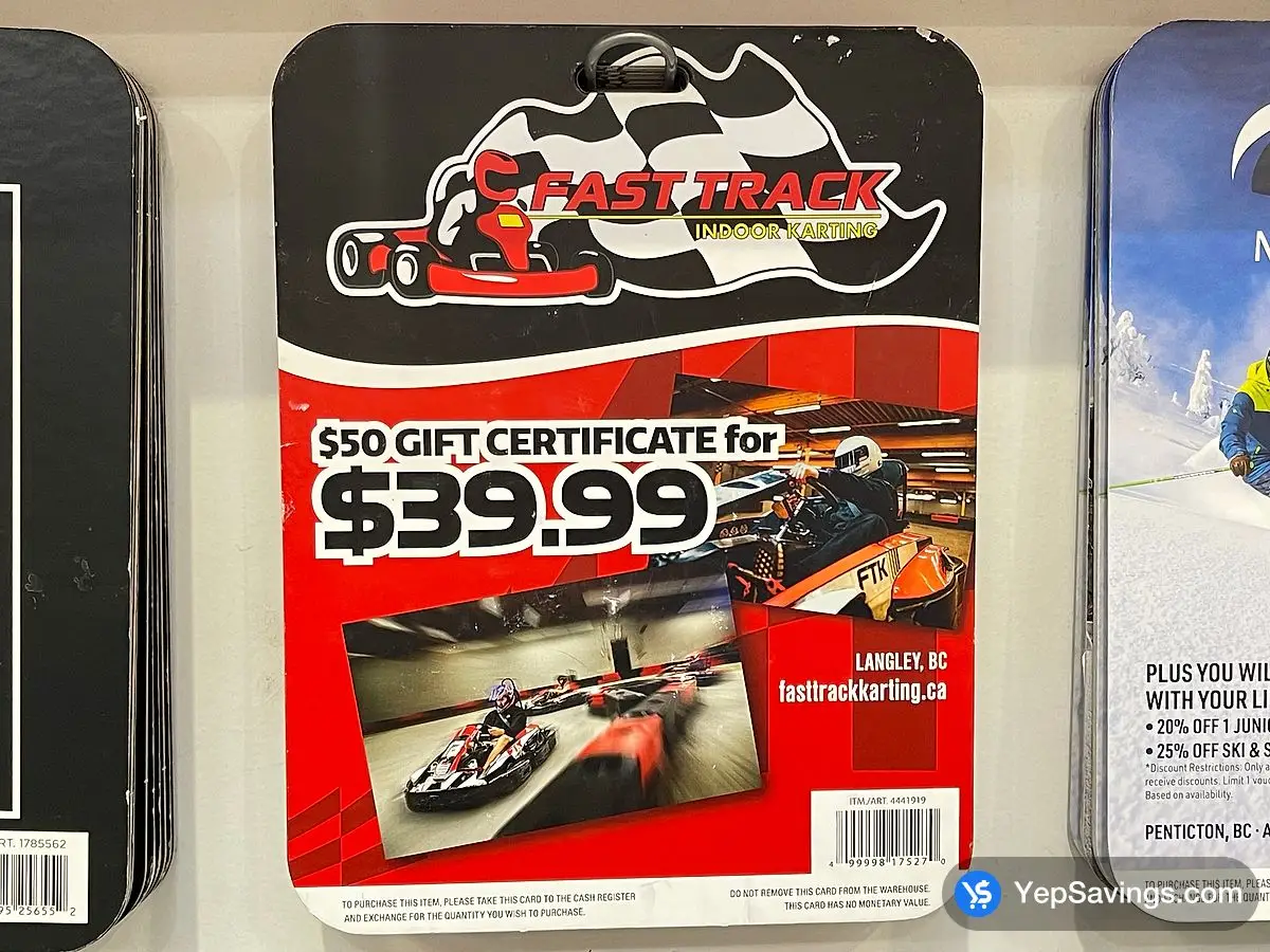 Costco FAST TRACK INDOOR KART RACING 1 X $ 50 GC ITEM IS NON - REFUNDABLE - Canada (ITM 4441919)