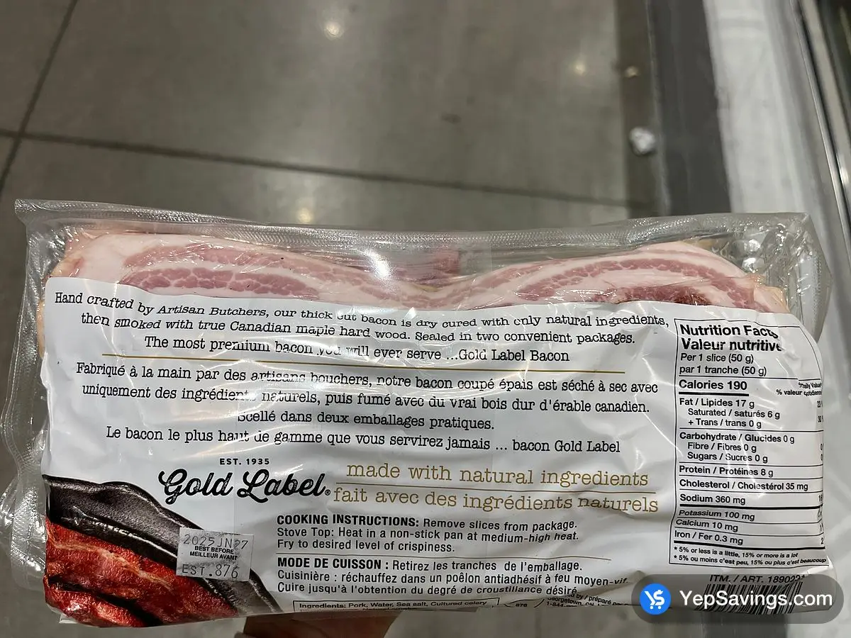 Costco GOLD LABEL BACON THICK BUTCHER CUT 2 x 750 g - Canada (ITM 1890231)