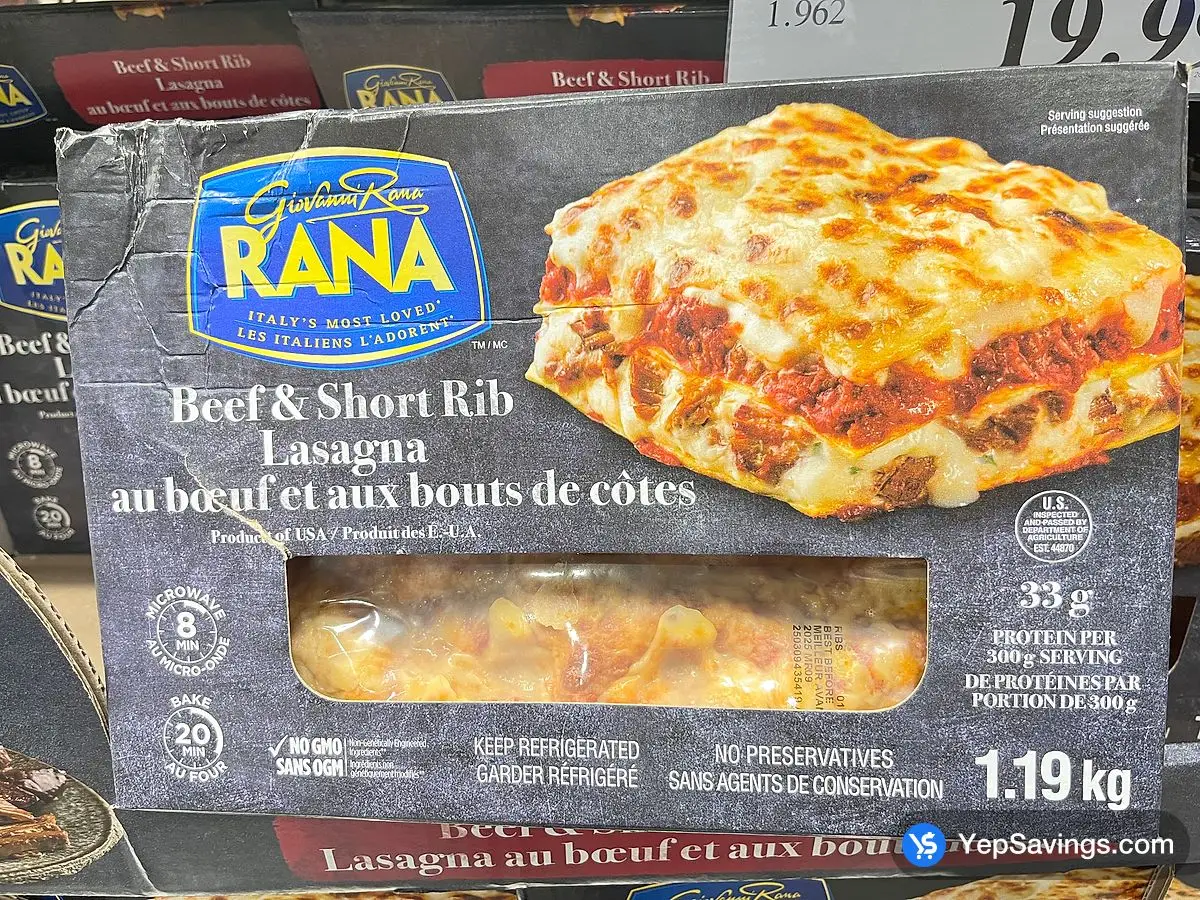 Costco RANA BEEF SHORT RIB LASAGNA 1.19 kg - Canada (ITM 8882348)