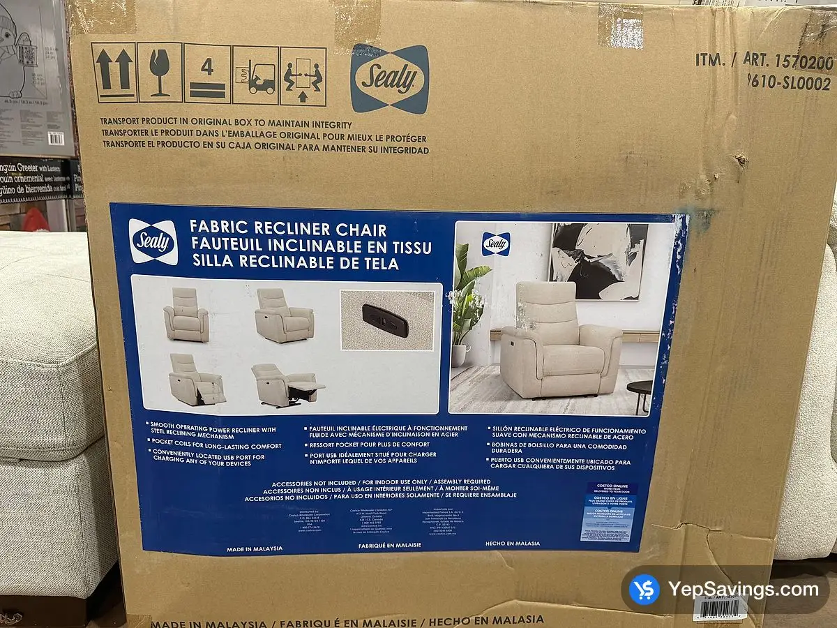 Costco SEALY JANN FABRIC POWER RECLINER CREAM - Canada (ITM 1570200)