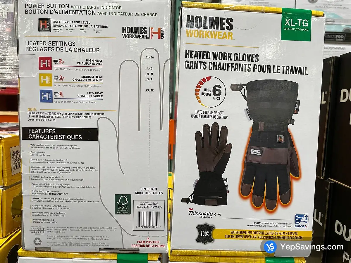 Costco HOLMES HEATED WORK GLOVES SIZES : M - XL - Canada (ITM 1721172)