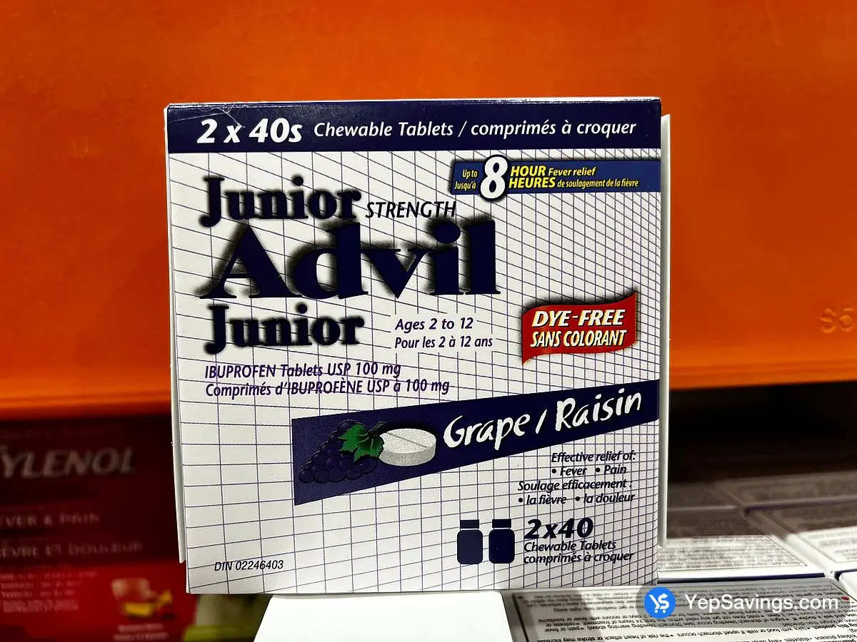 Costco ADVIL CHEWABLE TABLET GRAPE FLAVOUR 100 MG 2 x 40's chewable tabs - Canada (ITM 2838260)
