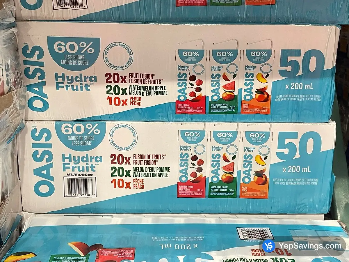 Costco OASIS HYDRAFRUIT ASSORTED 50 x 200 mL - Canada (ITM 1813890)
