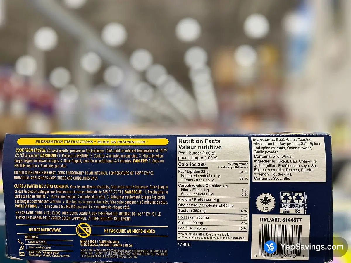 Costco MINA HALAL BEEF BURGERS 2 kg - Canada (ITM 3144877)