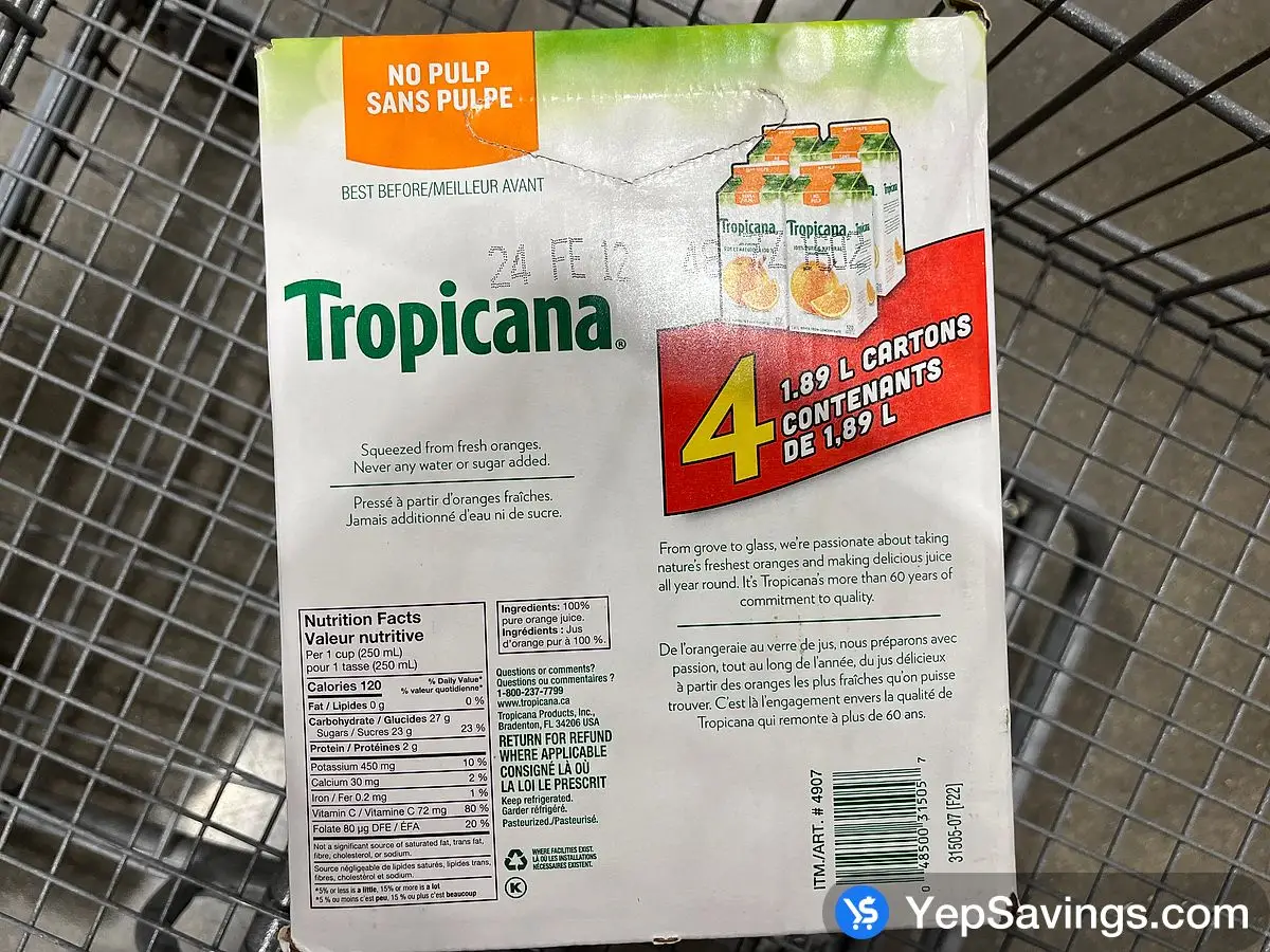 Costco TROPICANA HOMESTYLE ORANGE JUICE 4 x 1.89 L - Canada (ITM 4908)