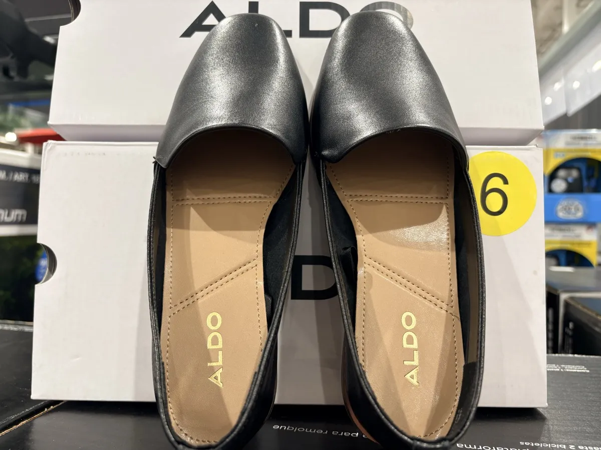 Aldo leather flat shoe at Costco Canada — black front view
