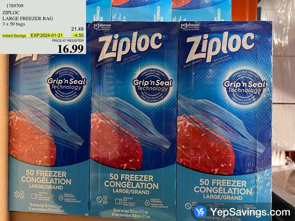 ZIPLOC LARGE FREEZER BAG 3 x 50 bags at Costco McGillivray Winnipeg