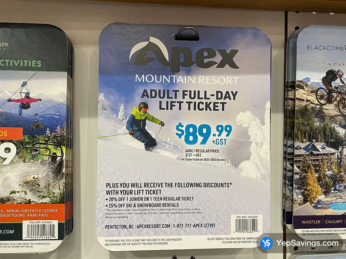 Costco APEX 1 - DAY LIFT TICKET PLUS EXTRAS ITEM IS NON - REFUNDABLE - Canada (ITM 4202550)
