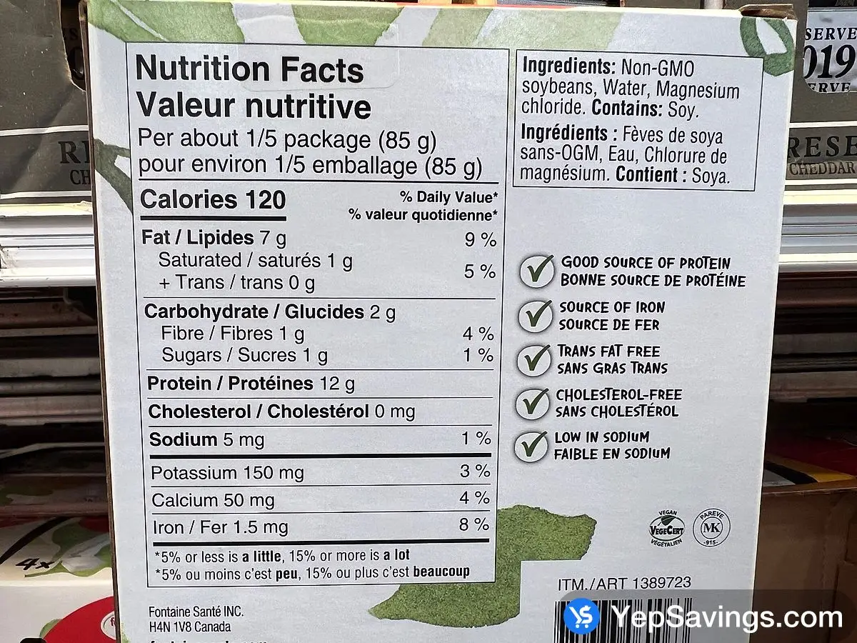 Costco FONTAINE SANTE EXTRA FIRM TOFU 4 x 400 g - Canada (ITM 1389723)