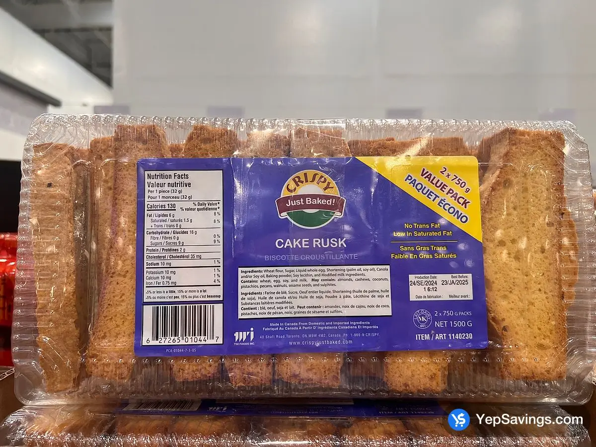 Costco CRISPY JUST BAKED CAKE RUSK 2 x 750 g - Canada (ITM 1140230)