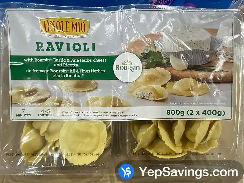 O'SOLE MIO BOURSIN RAVIOLI 2 x 400 g ITM 1768676 at Costco