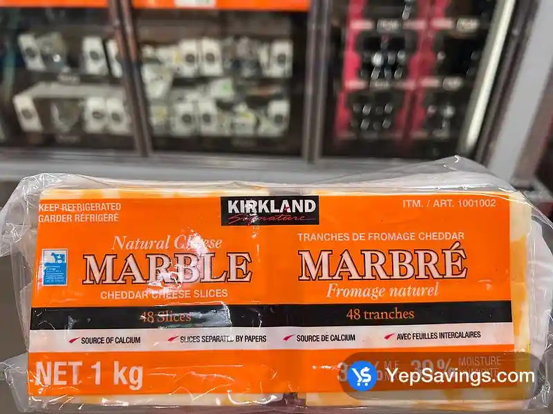 KIRKLAND SIGNATURE MARBLE CHEDDAR SLICES 1 kg ITM 1001002 at Costco