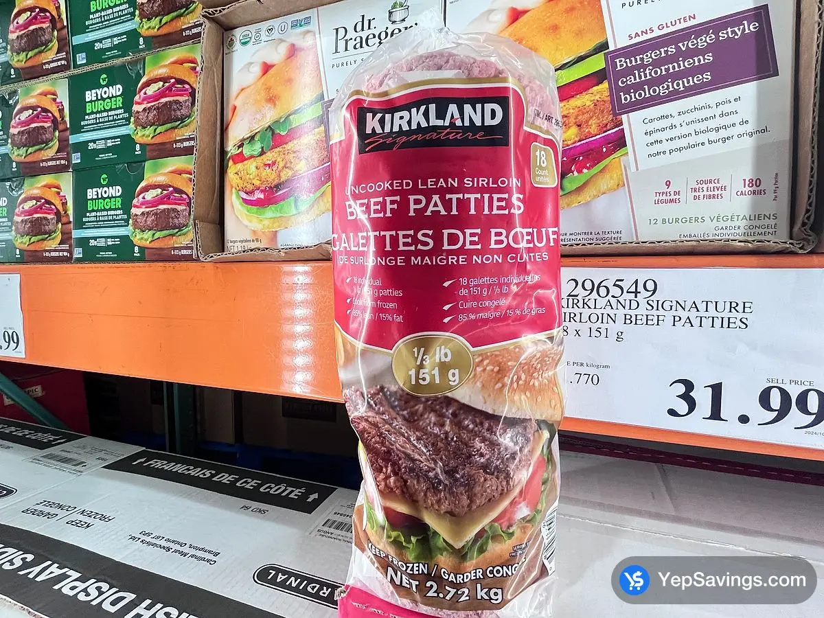 Costco KIRKLAND SIGNATURE SIRLOIN BEEF PATTIES 18 x 151 g - Canada (ITM 296549)