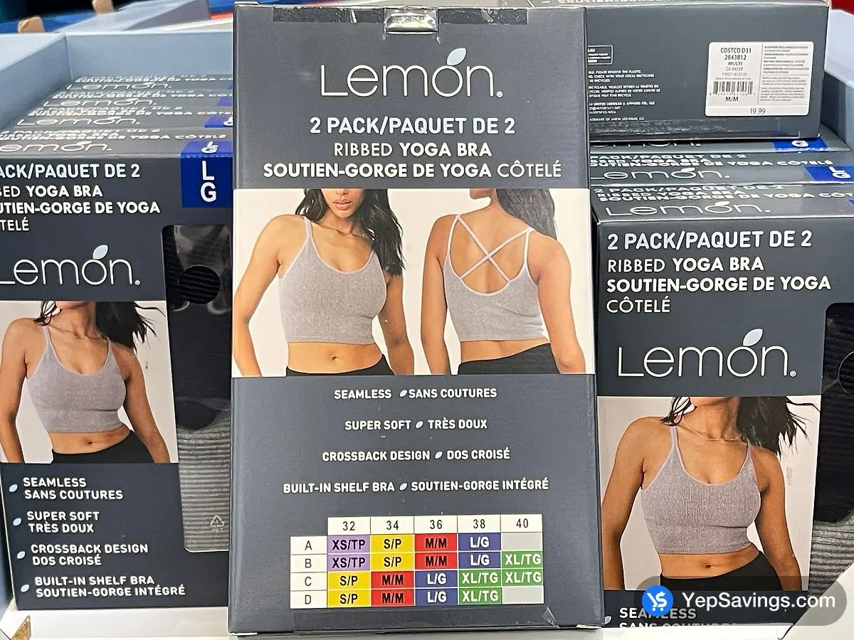 Costco LEMON RIBBED YOGA BRA 2PK + LADIES SIZES XS - XL - Canada (ITM 2843812)