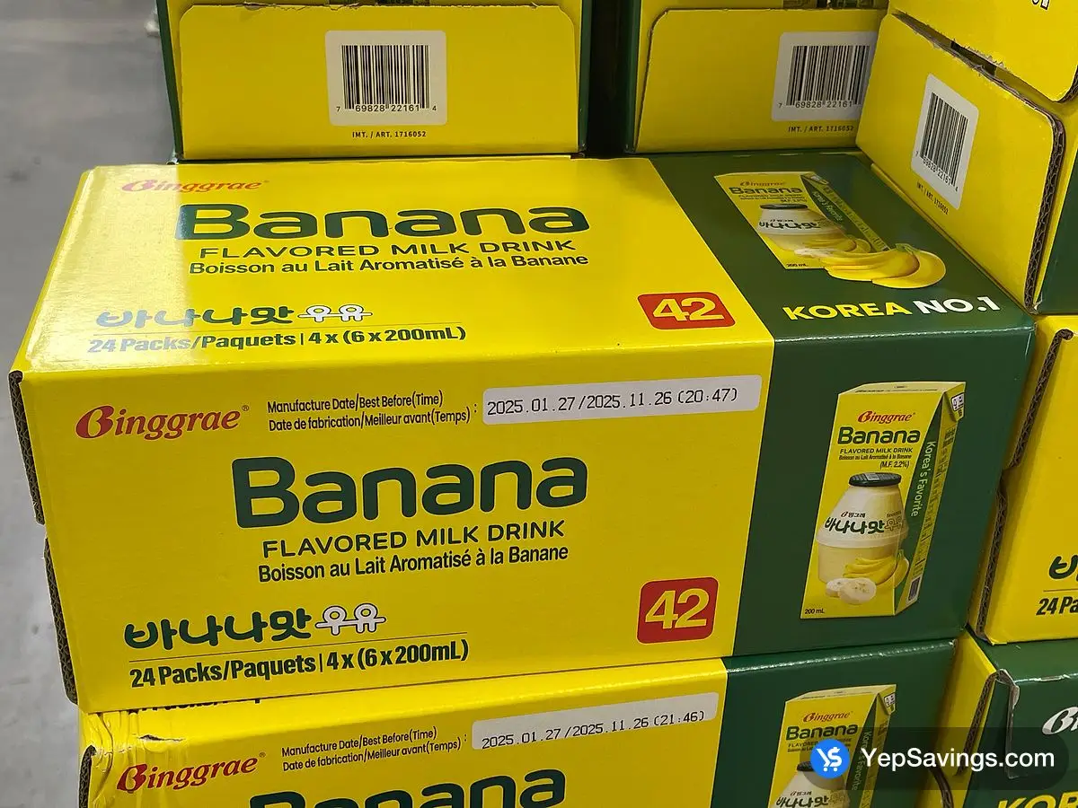 Costco BINGGRAE BANANA FLVR MILK DRINK 24 x 200 mL - Canada (ITM 1716052)