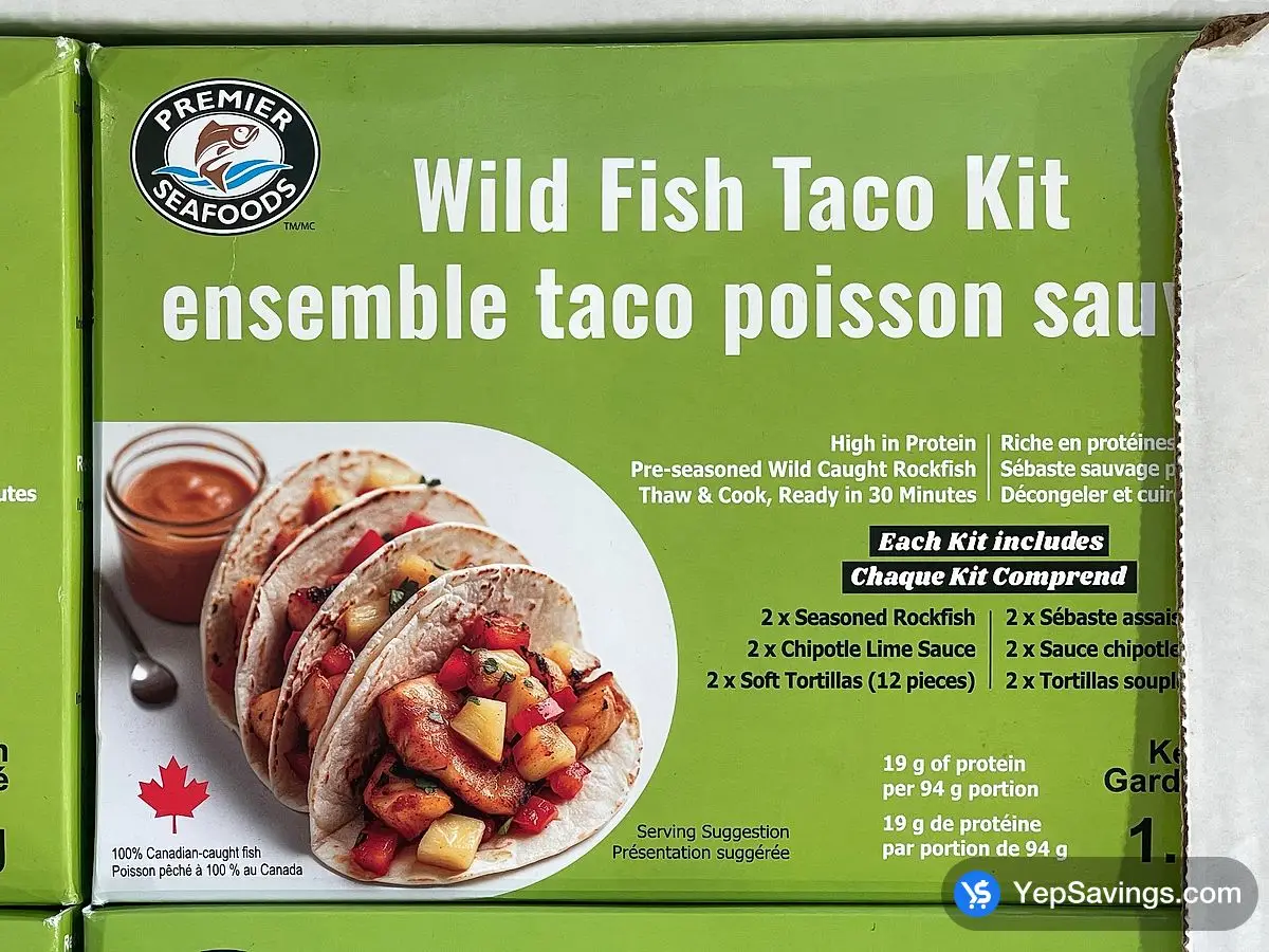 Costco PREMIER SEAFOODS WILD FISH TACO KITS 1.93 kg - Canada (ITM 1950683)