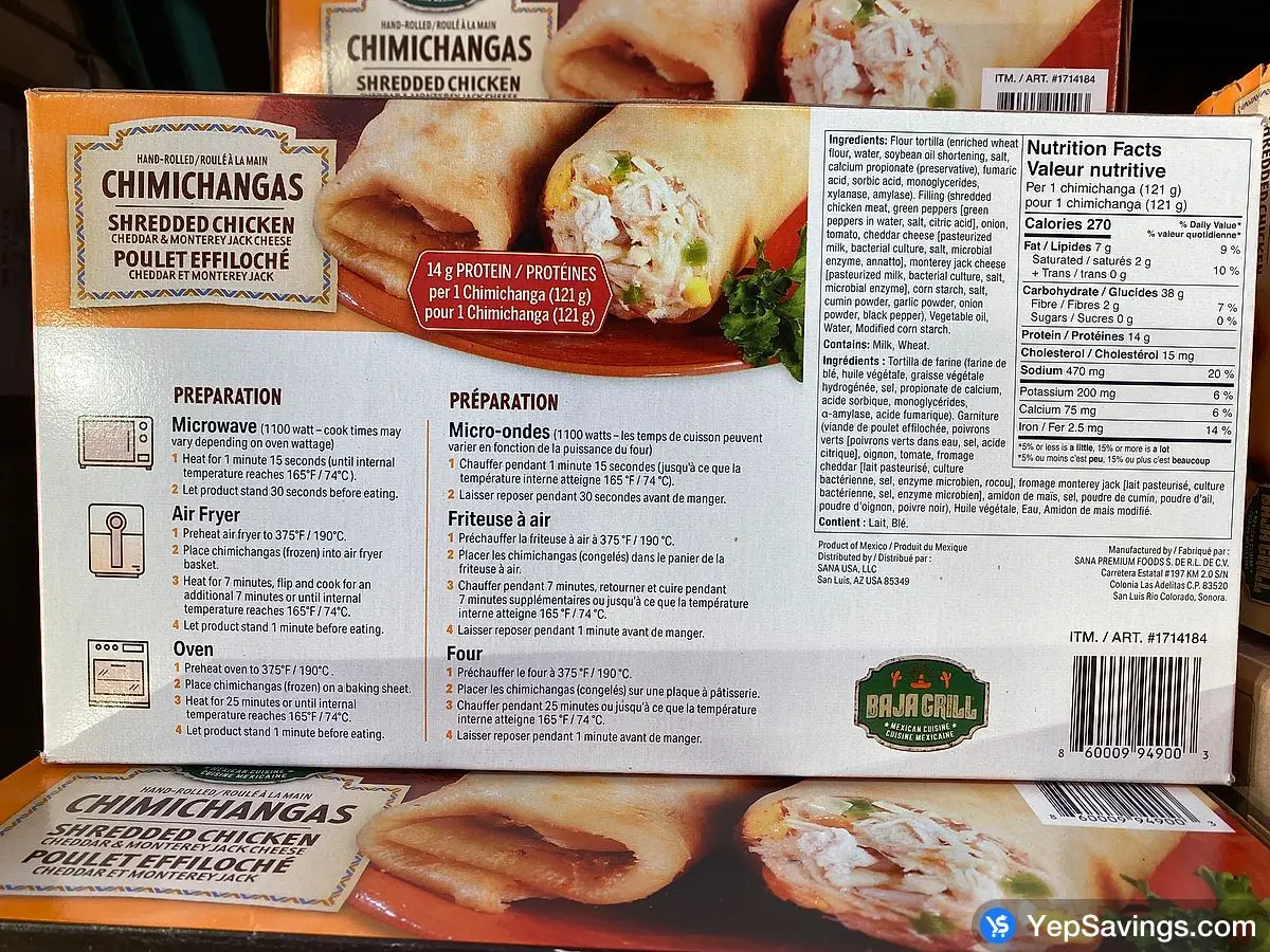 BAJA GRILL CHICKEN CHIMICHANGAS 1.69 kg ITM 1714184 at Costco