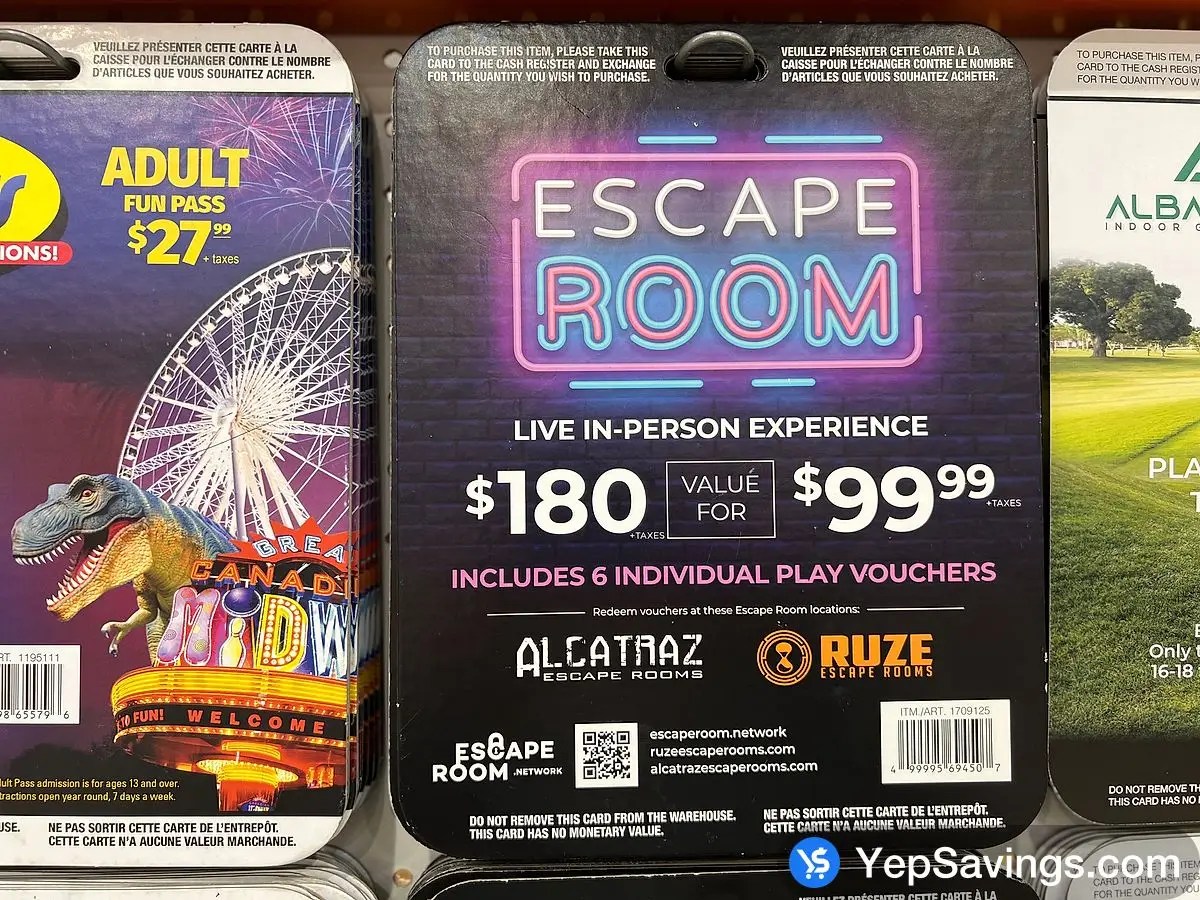 Costco ALCATRAZ ESCAPE ROOM 6 VOUCHERS - Canada (ITM 1709125)