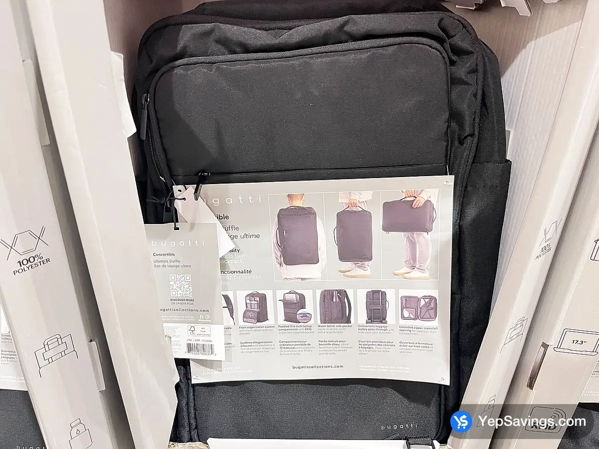 BUGATTI CONVERTIBLE DUFFLE BAG 17.3in LAPTOP ITM 1753685 at Costco