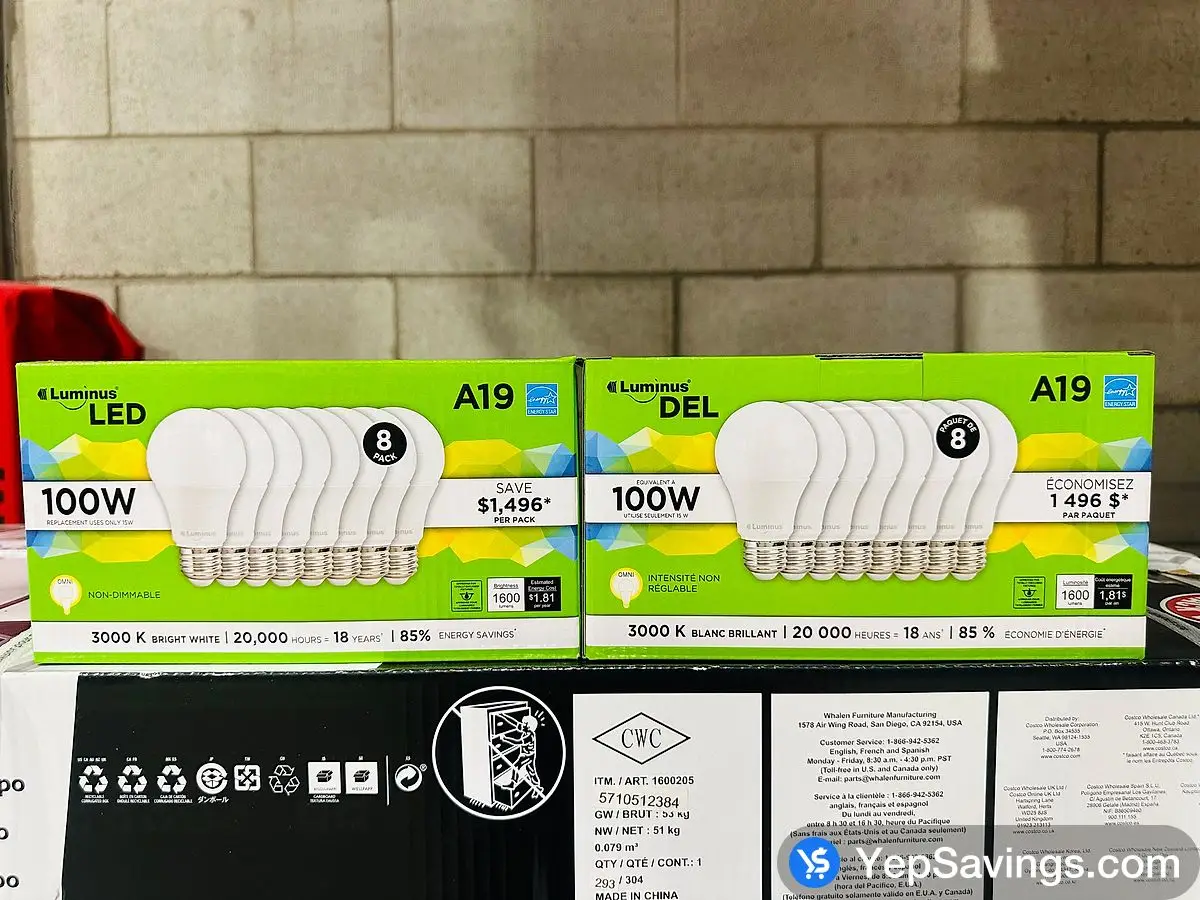 Costco LUMINUS NON - DIMMABLE LED BULB A19 PACK OF 8 - Canada (ITM 1539049)
