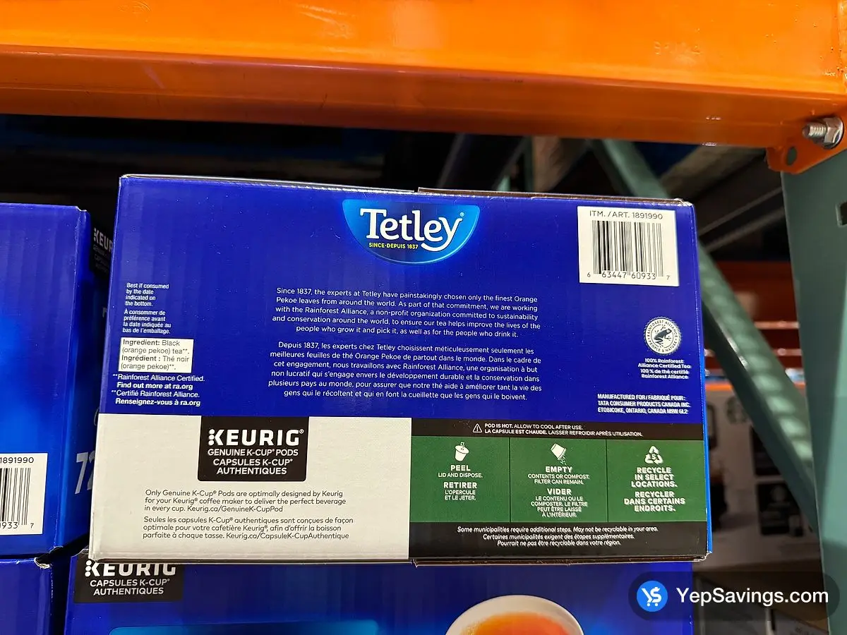 Costco TETLEY ORANGE PEKOE TEA PACK OF 72 K CUPS - Canada (ITM 1891990)