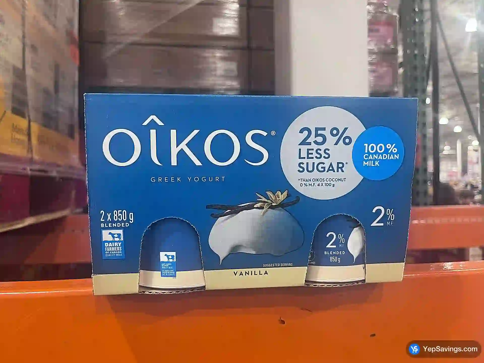 Costco OIKOS VANILLA 2% GREEK YOGURT 25% LESS SUGAR 2 X 850 g - Canada (ITM 1303489)