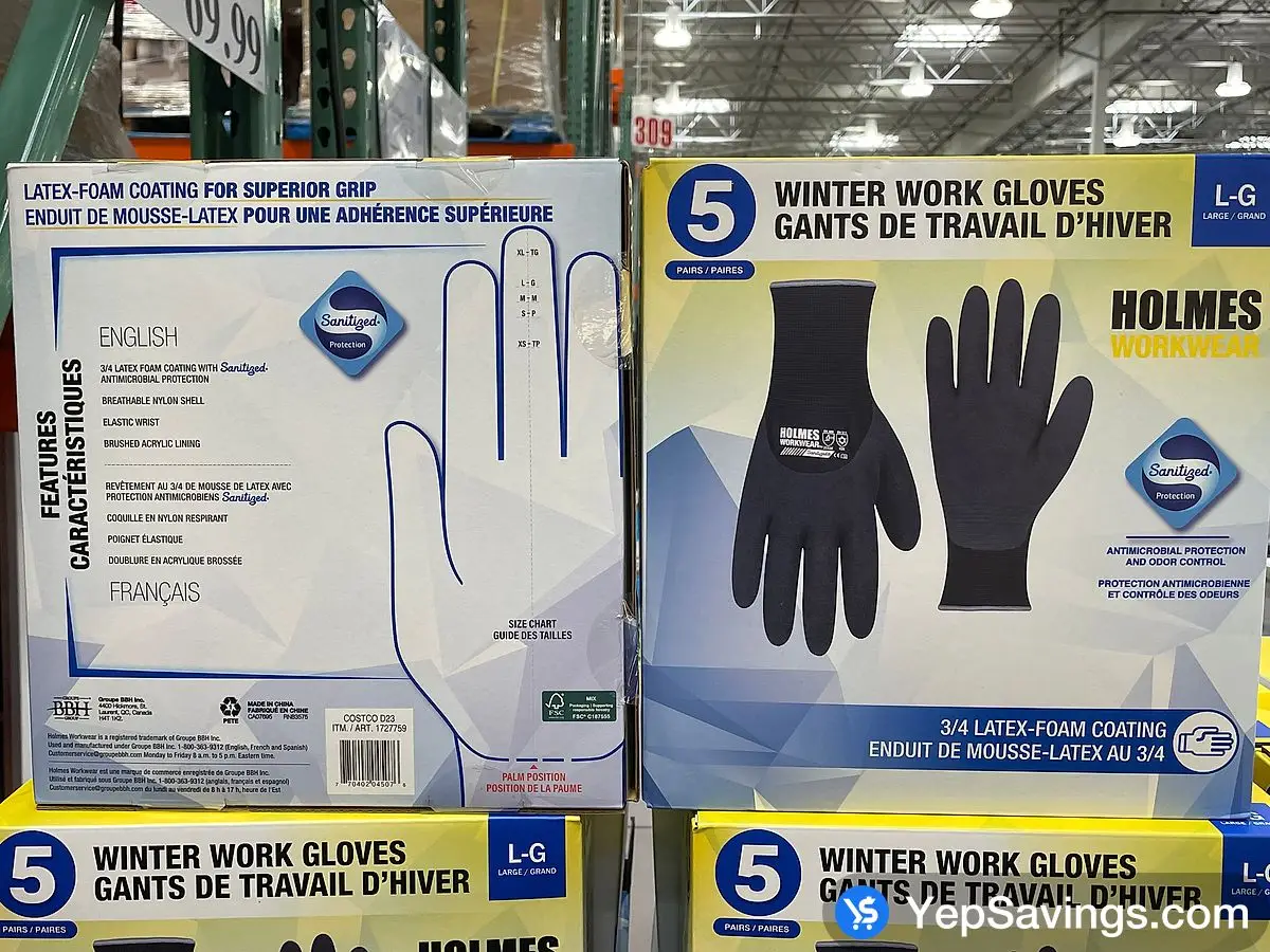 HOLMES LATEX WINTER GLOVES 5 PAIRS SIZE : M - L ITM 1727759 at Costco