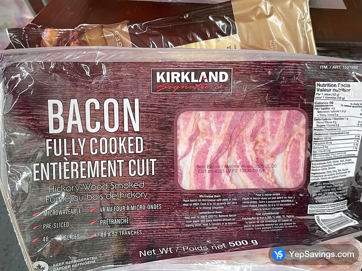 Costco KIRKLAND SIGNATURE FULLY COOKED BACON 500 g - Canada (ITM 1527958)