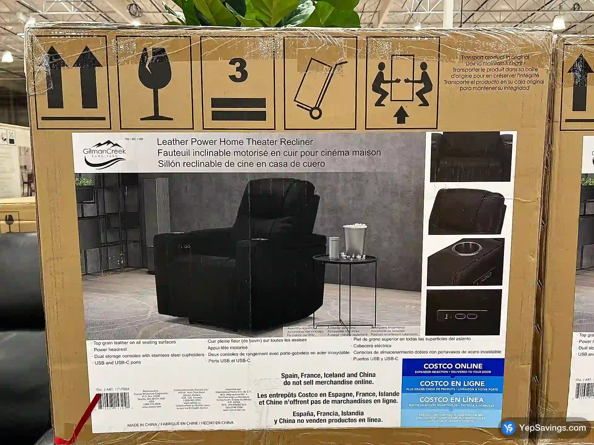 Costco GILMAN CREEK FURNITURE HOME THEATRE RECLINER BLACK LEATHER - Canada (ITM 1717554)