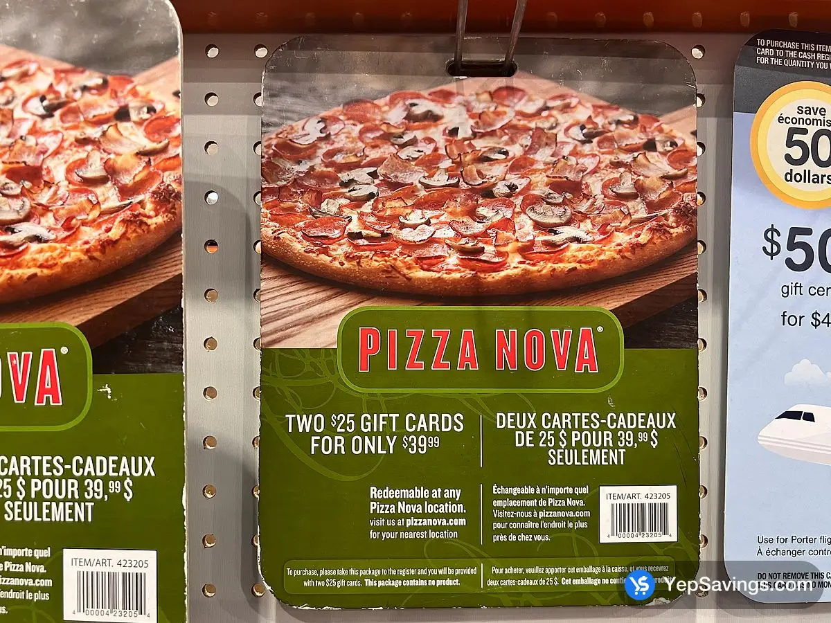 Costco PIZZA NOVA GIFT CERTIFICATES 2 x $25 - Canada (ITM 423205)