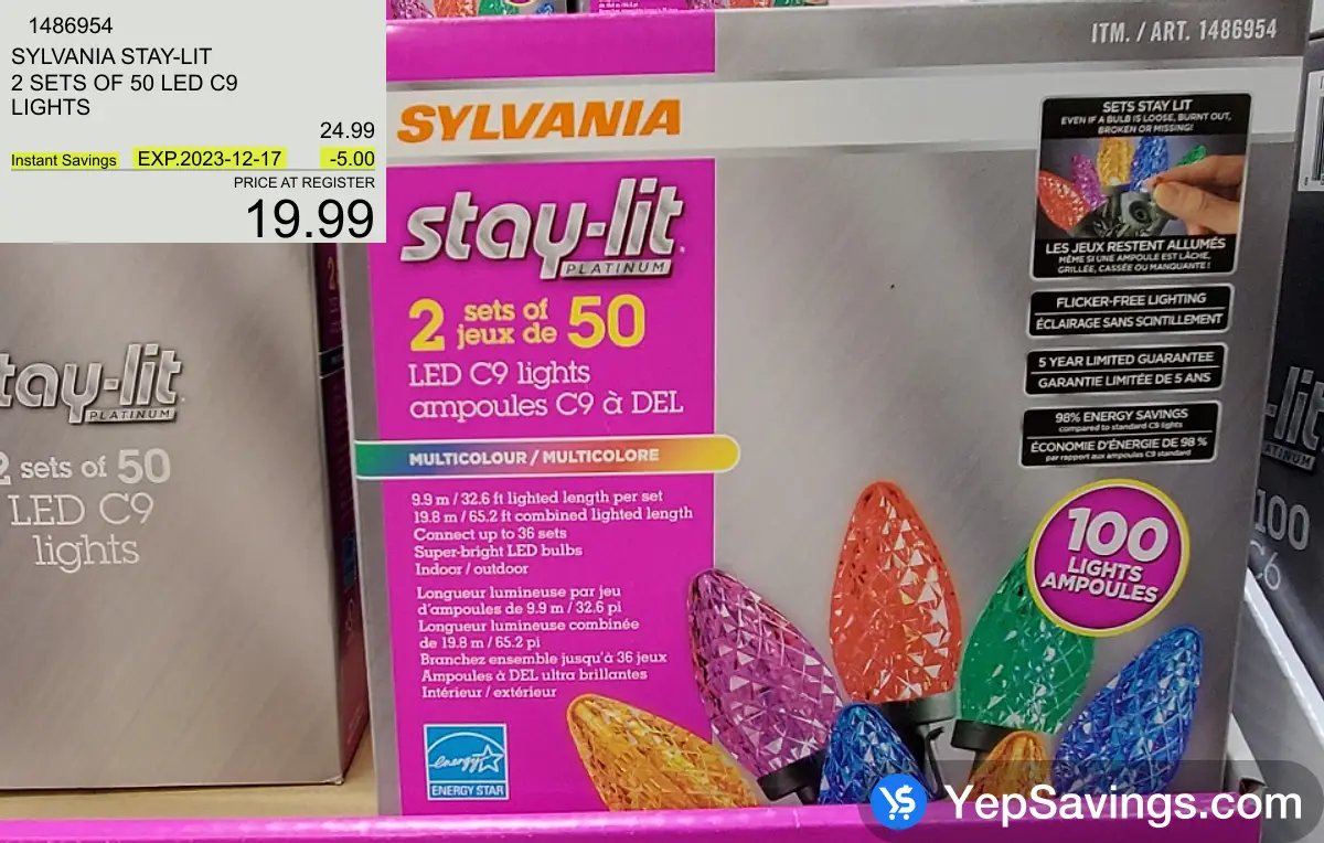 SYLVANIA STAY LIT 2 SETS OF 50 LED C9 LIGHTS at Costco Elgin Mills