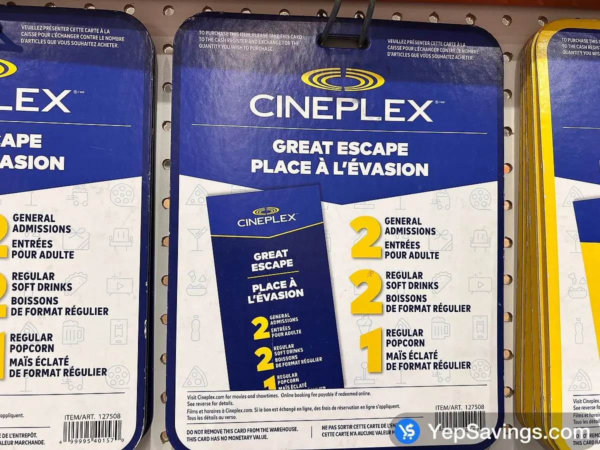 Costco CINEPLEX GREAT ESCAPE 2 ADULTS MOVIE PACKAGE - Canada (ITM 127508)