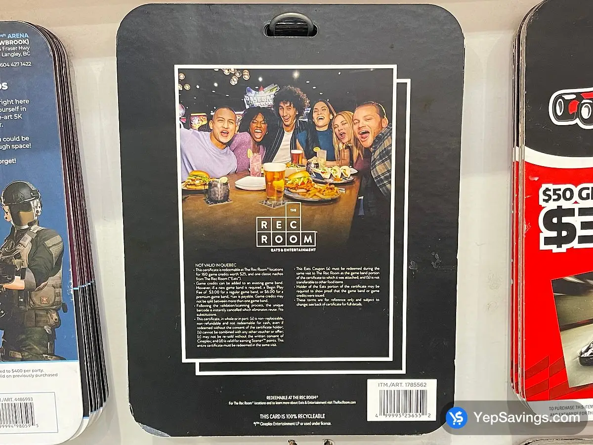 Costco THE REC ROOM CERTIFIC $25 + NACOS STARTING ITEM IS NON-REFUNDABLE - Canada (ITM 1785562)