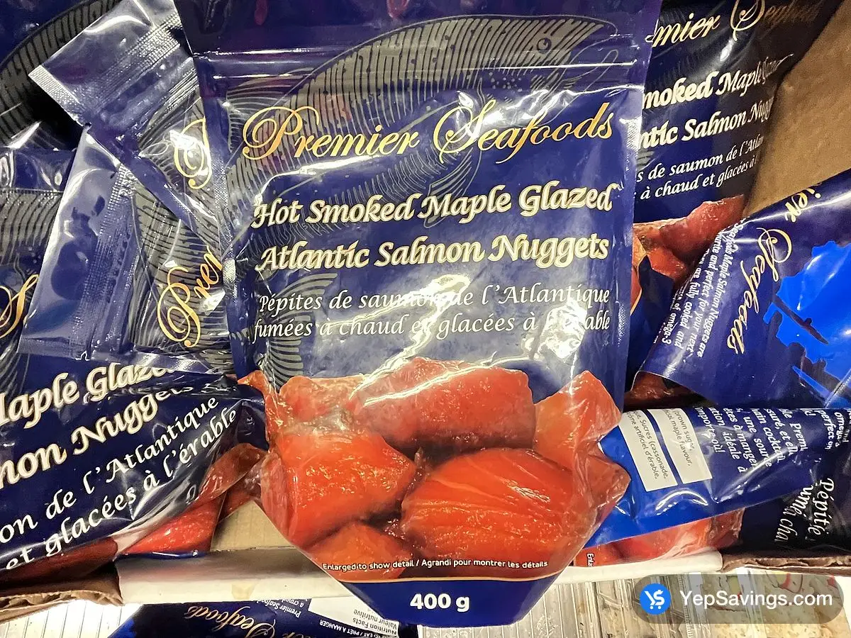 Costco PREMIER SEAFOODS HOT SMOKED MAPLE SALMON NUGGETS 400 g - Canada (ITM 1116262)