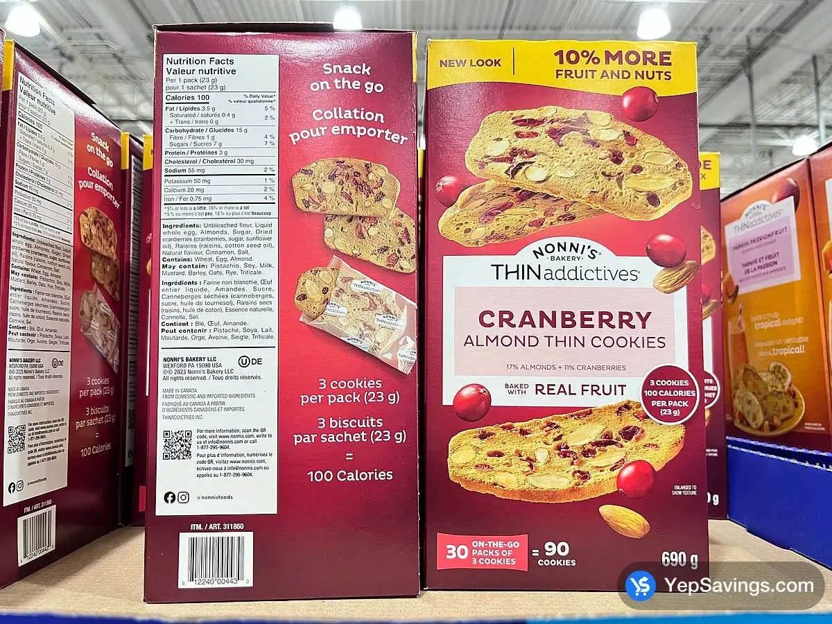 Costco THINADDICTIVES CRANBERRY ALMOND THINS 690g - Canada (ITM 311860)