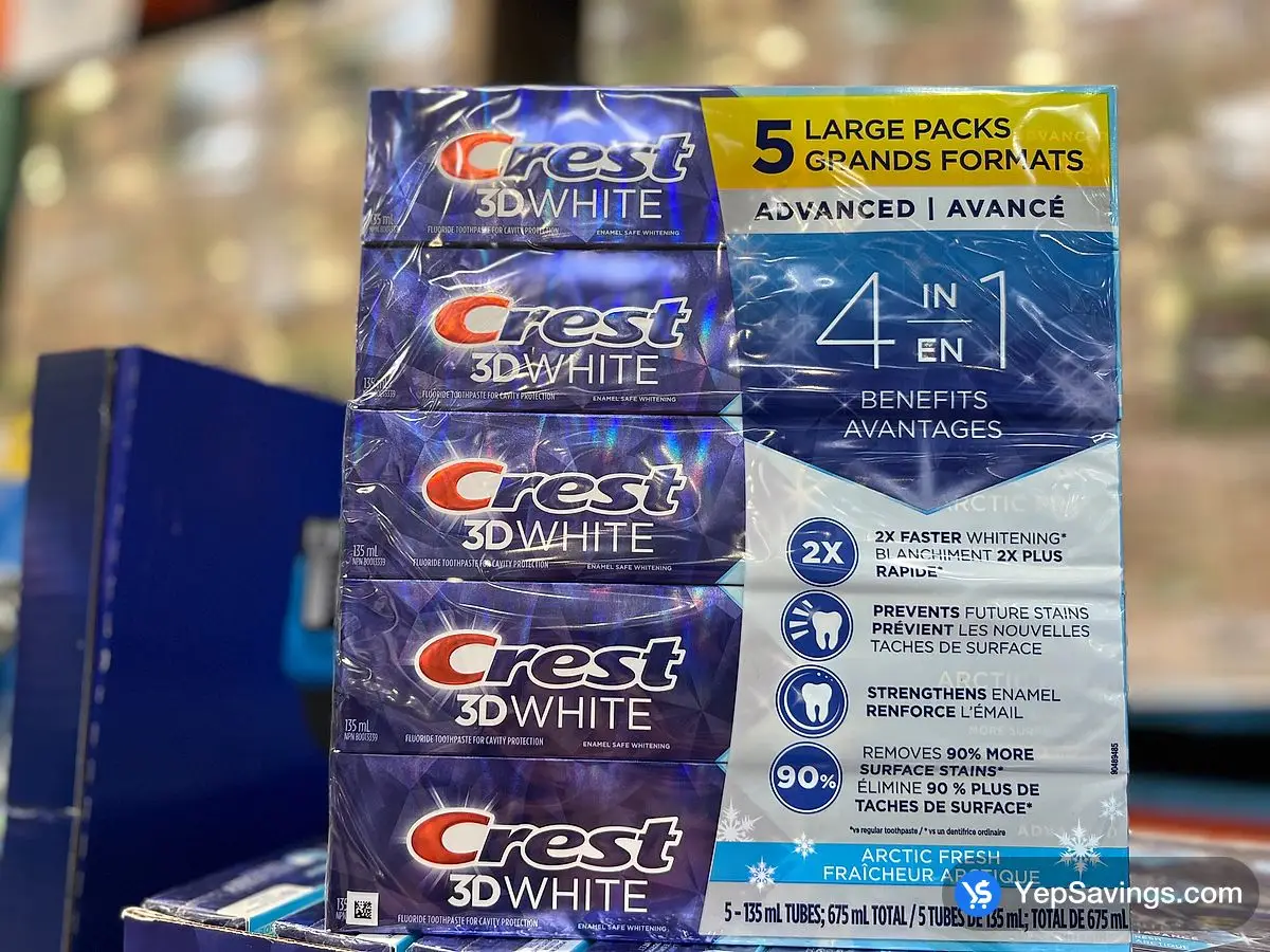 Costco CREST 3D WHITE ADVANCED TOOTHPASTE 5 x 135 mL - Canada (ITM 1746658)